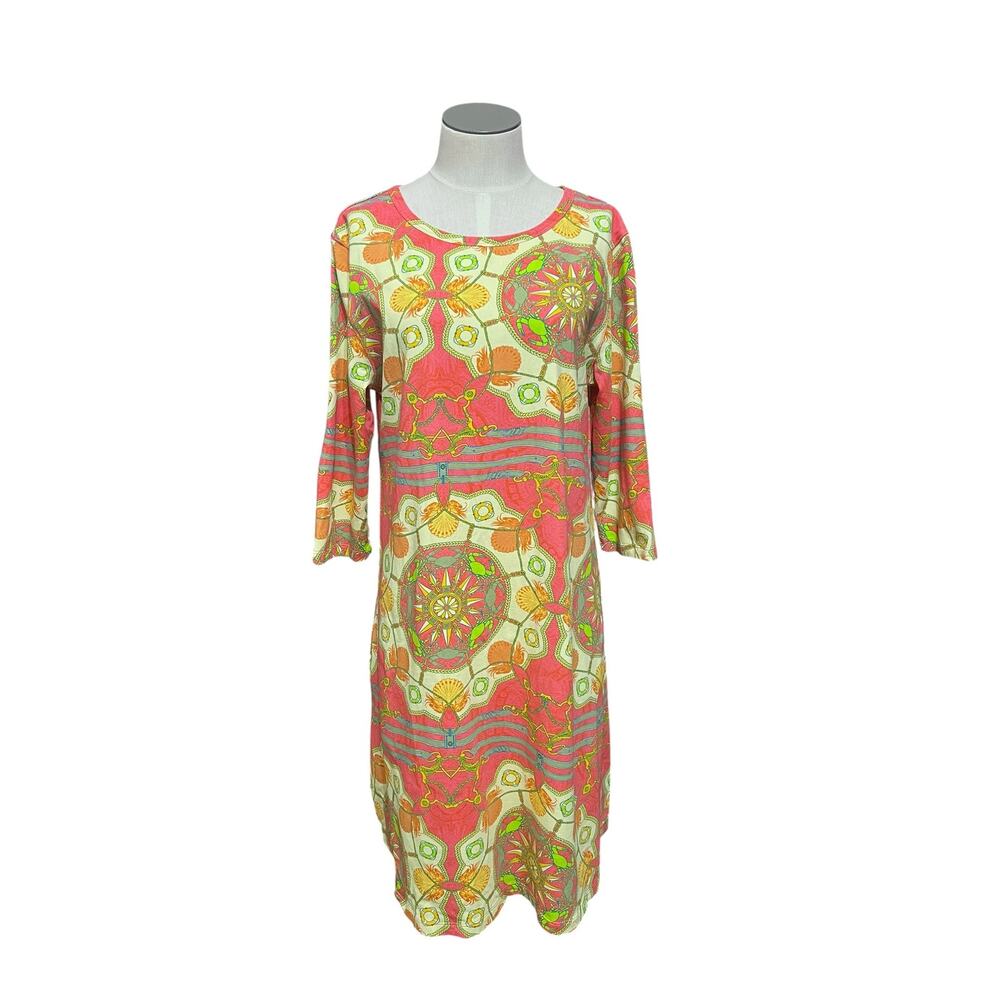 Tyler Boe Maximalist Resort Vacation Cotton Stretch Chain Crab Sheath Dress Sz L